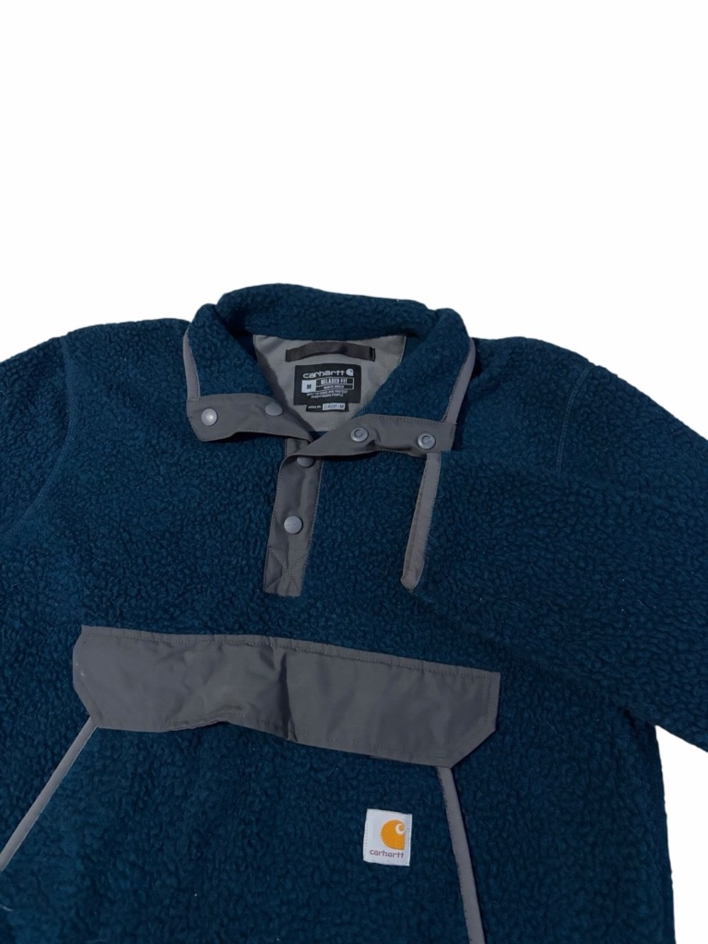 Carhartt Relaxed Fit Sherpa Fleece Snap Button Pullover Mens Medium Blue Outdoor